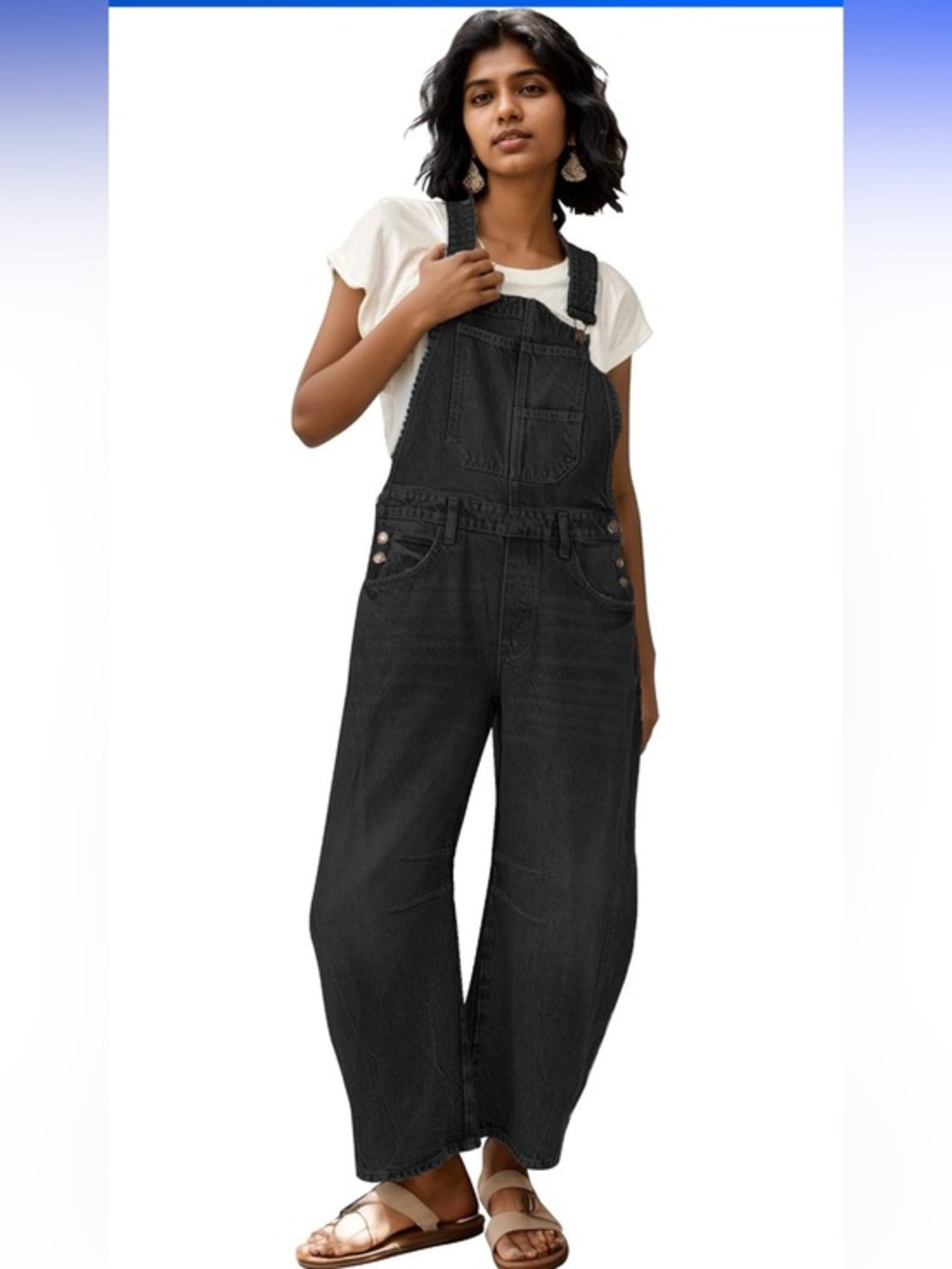NWT Black Women's Denim Overalls - Relaxed Wide Leg Barrel